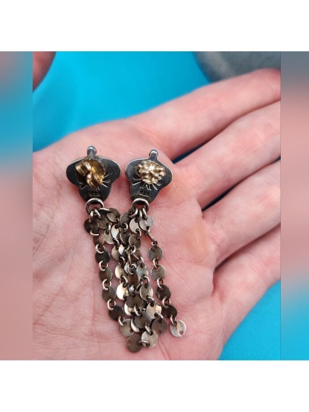 Turquoise and Silver Chain Earrings - Picture 5 of 5